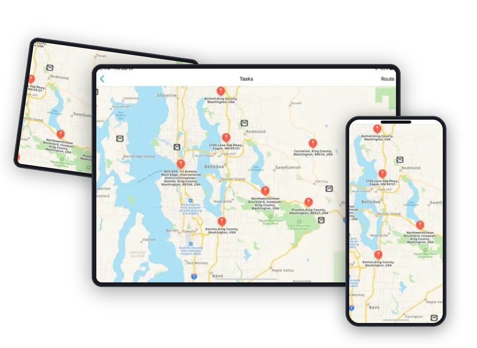 CrewCommander on tablet and phone — live crew locations, tasks and routing