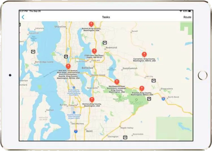 Mobile platform app showing live GPS field tracking on a tablet